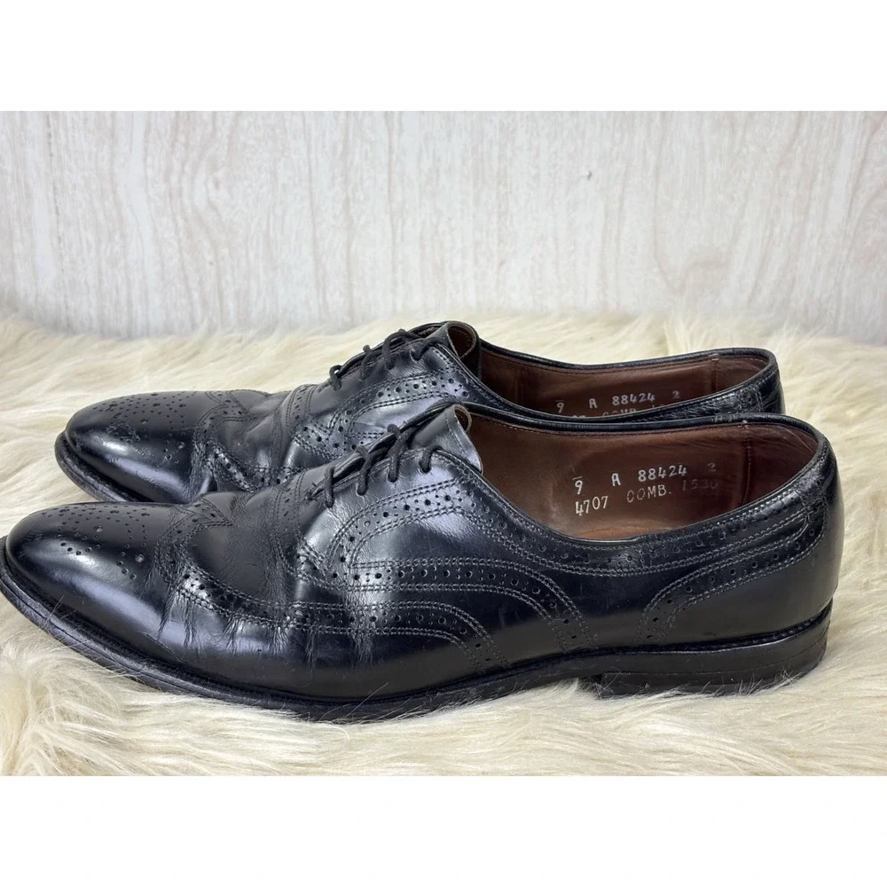 Vintage Allen Edmonds Townley Wingtip Shoes Mens 9A Black Leather Brogue Oxford
